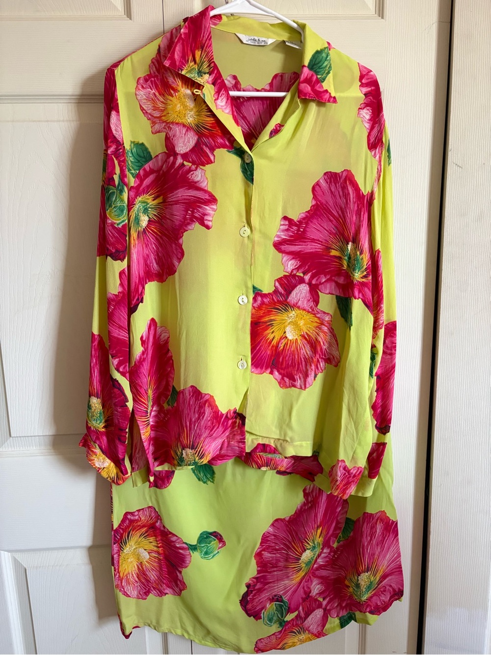 Vibrant Pink Floral Button-Front Shirt and skirt by silk
